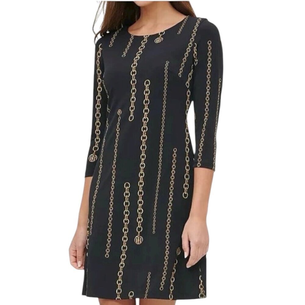 Tommy Hilfiger Black Chain Reaction Stretch Jersey Shift Dress, Women's Size 8